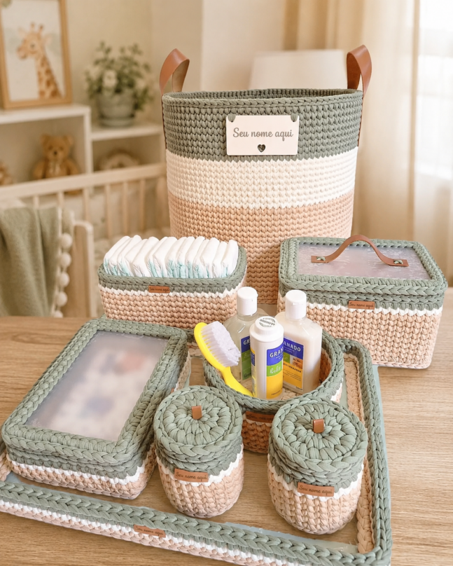 Kit Higiene Bebê 7 Peças + Cestão Personalizado - Meninos