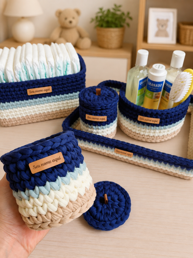 Kit Higiene Bebê 5 Peças | Organização Delicada para o Cantinho do Bebê - Menino