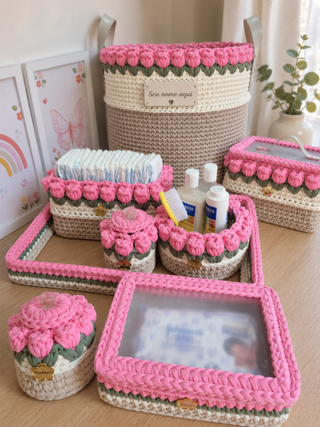 Kit Higiene Bebê 7 Peças + Cestão Personalizado | Organização Encantadora para o Quartinho