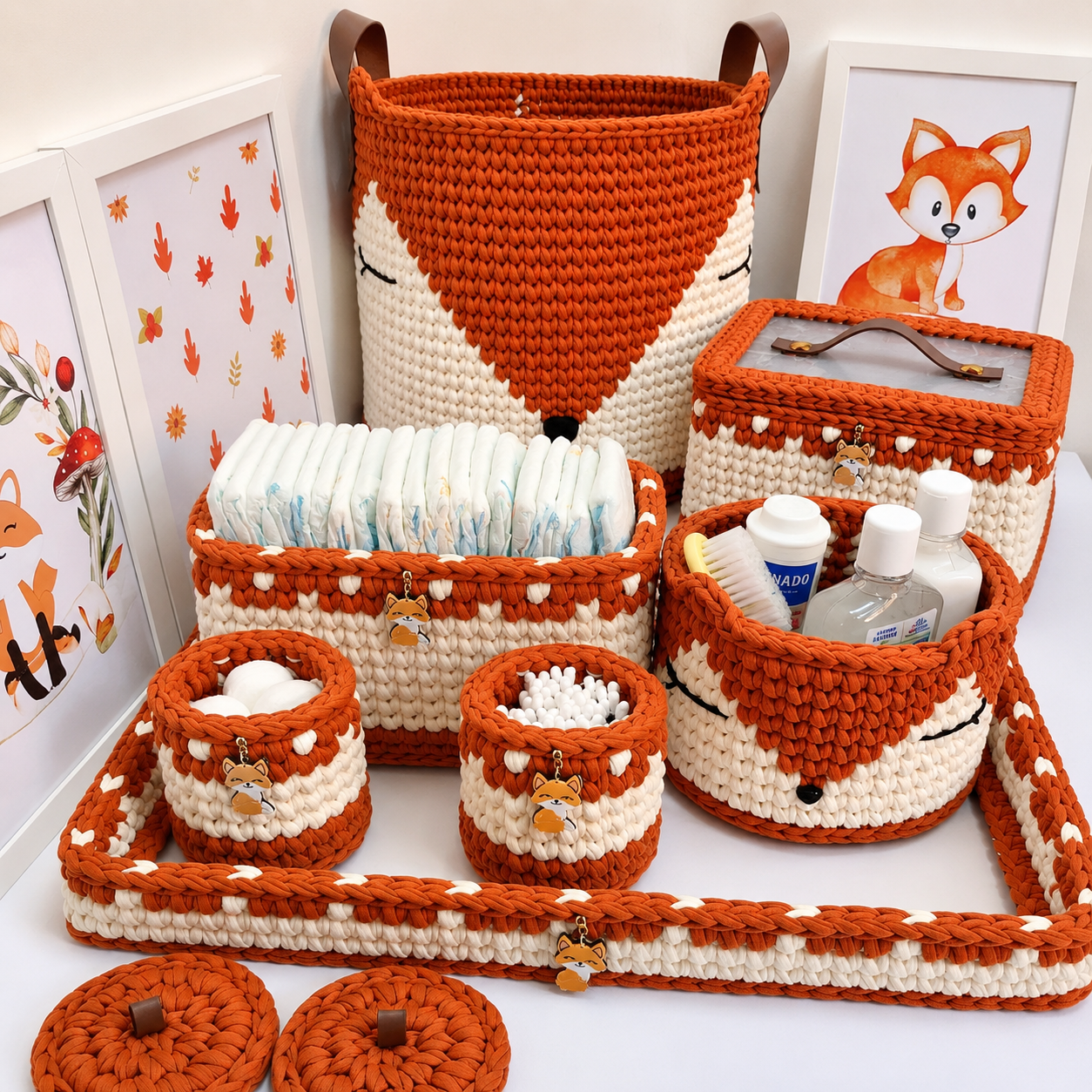 Kit Higiene Raposinha | 6 Peças + Cestão | Organização e Encanto para o Quartinho