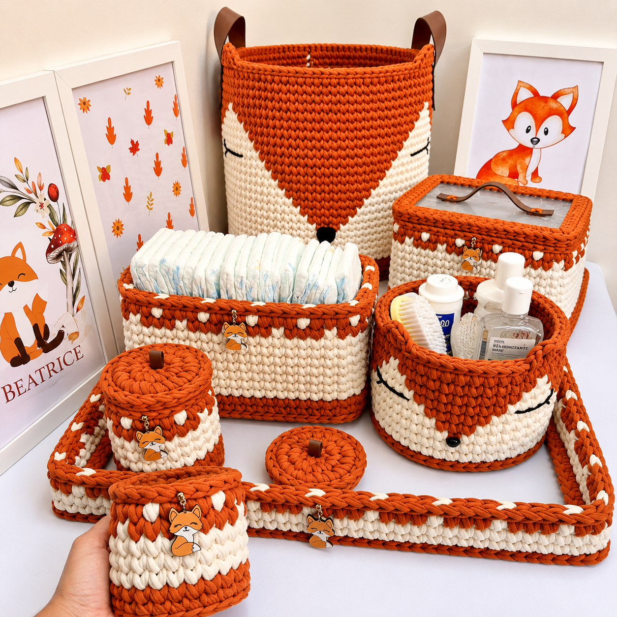 Kit Higiene Raposinha | 6 Peças + Cestão | Organização e Encanto para o Quartinho - Imagem 2