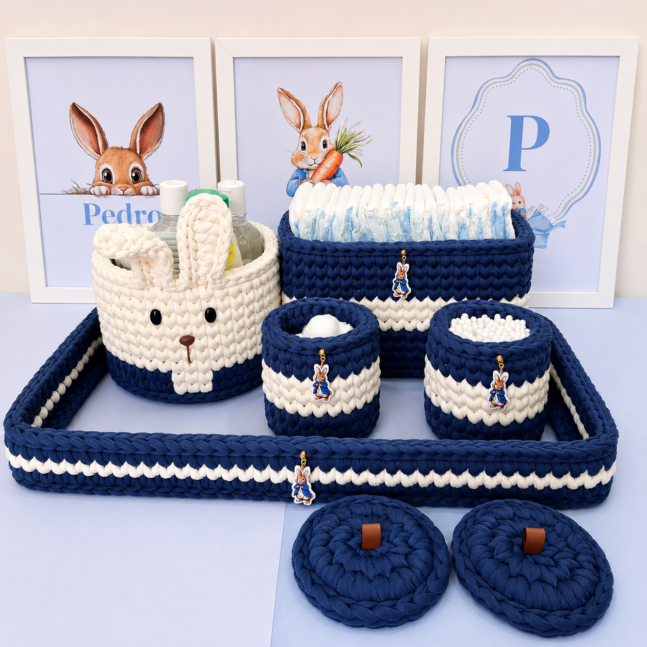 Kit Higiene Jardim do Pedro Coelho | 4 Peças + Bandeija Auxiliar