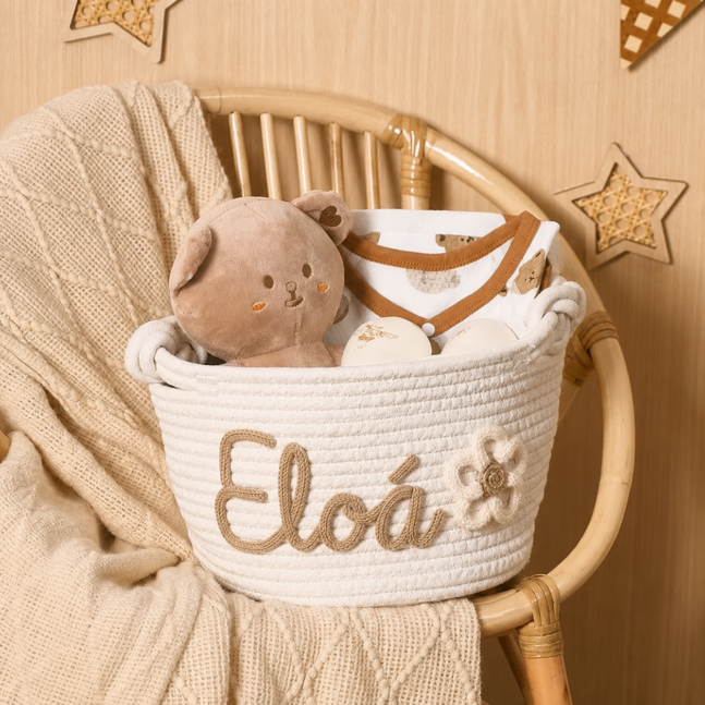 Cesto Tricot Personalizado | Organizador Infantil com Nome do Bebê