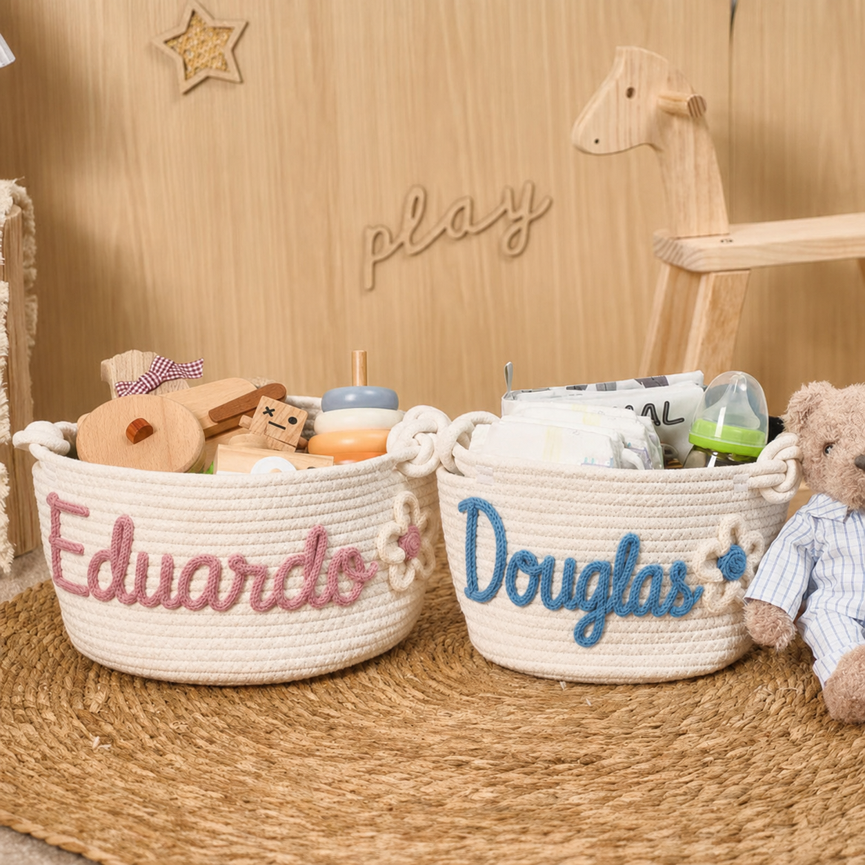 Cesto Tricot Personalizado | Organizador Infantil com Nome do Bebê - Imagem 4