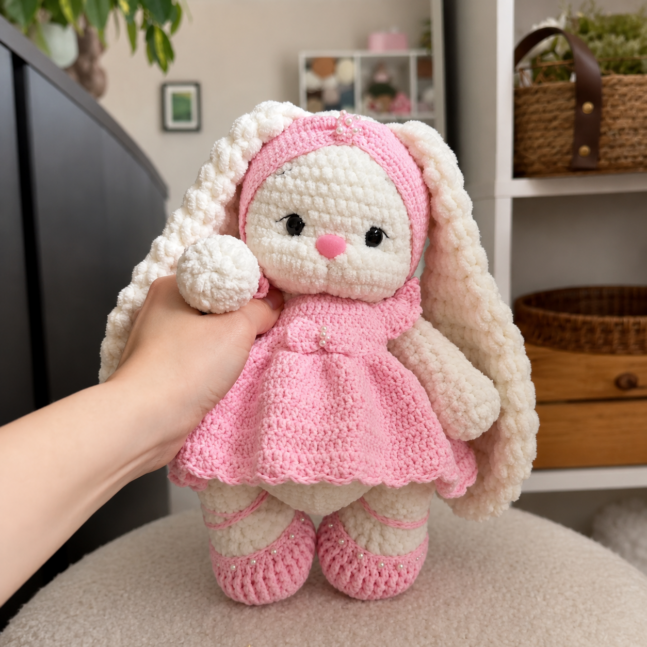 Pelúcia Coelhinha Encanto | Amigurumi em Fio de Veludo